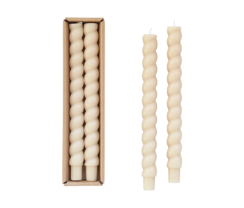 Cream Twisted Taper Candles in Box, Set of 2