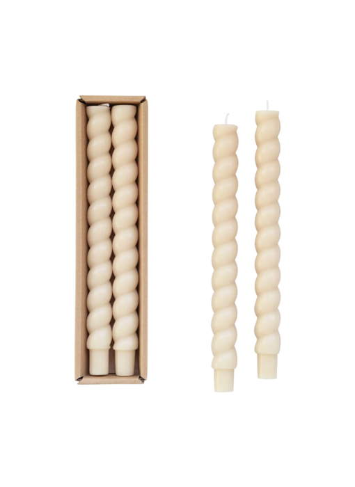 Cream Twisted Taper Candles in Box, Set of 2