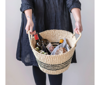 Hand-Woven Striped Baskets with Handles