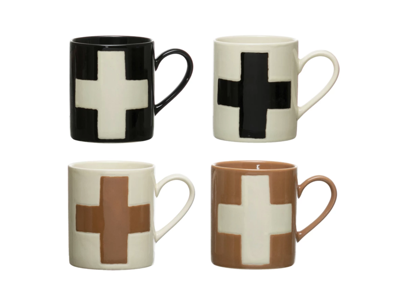 Creative Co-OP Handmade Stoneware Mug with Swiss Cross