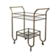 Metal 2-Tier Bar Cart on Casters with Glass Shelves, Antique Brass Finish