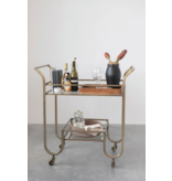 Creative Co-OP Metal 2-Tier Bar Cart on Casters with Glass Shelves, Antique Brass Finish