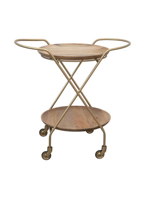 Metal and Mango Wood Two-Tier Bar Cart on Casters