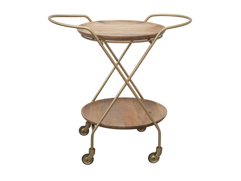 Creative Co-OP Metal and Mango Wood Two-Tier Bar Cart on Casters