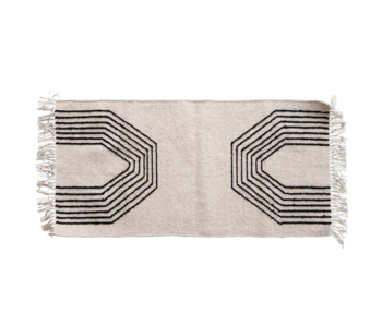 Woven Wool Blend Rug with Geometric Design and Fringe