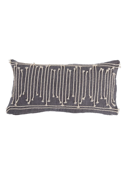 Cotton Lumbar Pillow with Appliqued Rope and Metallic Embroidery