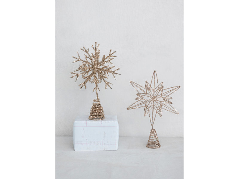 Creative Co-OP Metal and Mica Snowflake Tree Topper, Champagne Finish