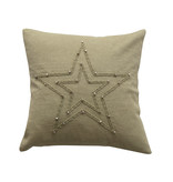 Creative Co-OP Square Cotton Blend Pillow with Applique Star and Jingle Bells, Sage and Silver Color