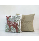 Creative Co-OP Square Cotton Blend Pillow with Applique Star and Jingle Bells, Sage and Silver Color