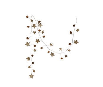 Birch Bark Stars & Pinecones Garland with Glitter, Natural & Silver Finish