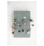 Creative Co-OP Birch Bark Stars & Pinecones Garland with Glitter, Natural & Silver Finish