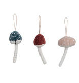 Creative Co-OP Velvet Fabric Mushroom Ornament with Embroidery & Glass Beads