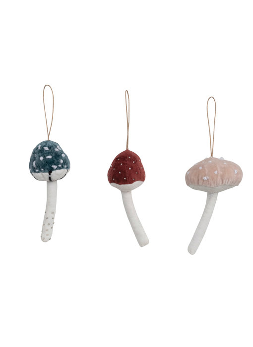 Velvet Fabric Mushroom Ornament with Embroidery & Glass Beads