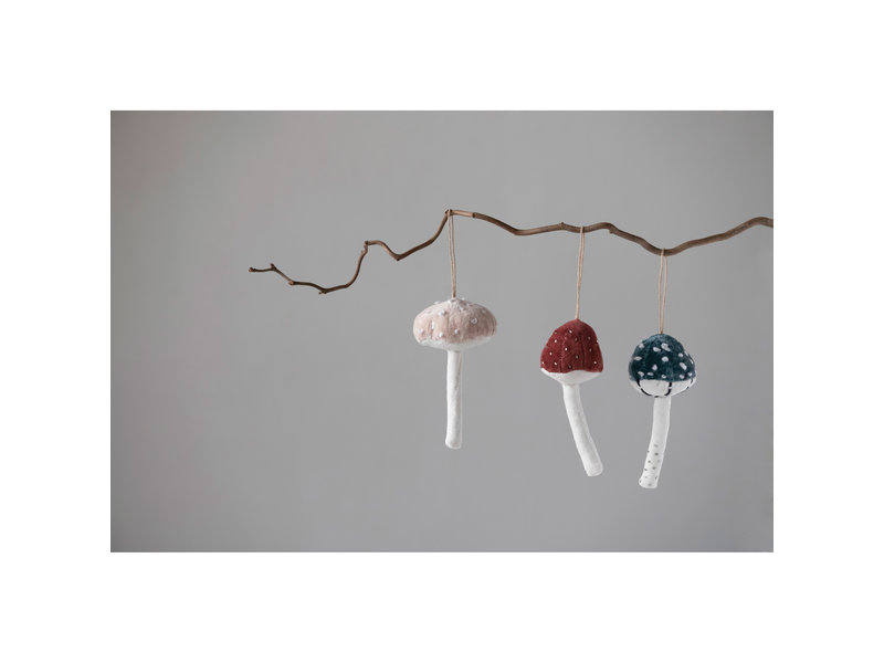 Creative Co-OP Velvet Fabric Mushroom Ornament with Embroidery & Glass Beads