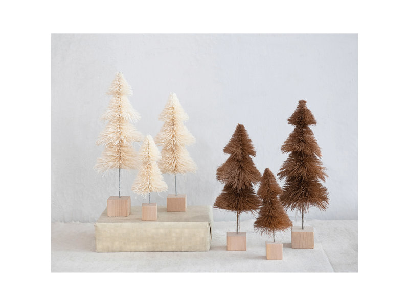 Creative Co-OP 4 1/2" Round x 11 1/2"H Sisal Bottle Brush Tree with Wood Base, Cream Color