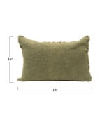 Creative Co-OP Green Linen Blend Pillow with Frayed Edges