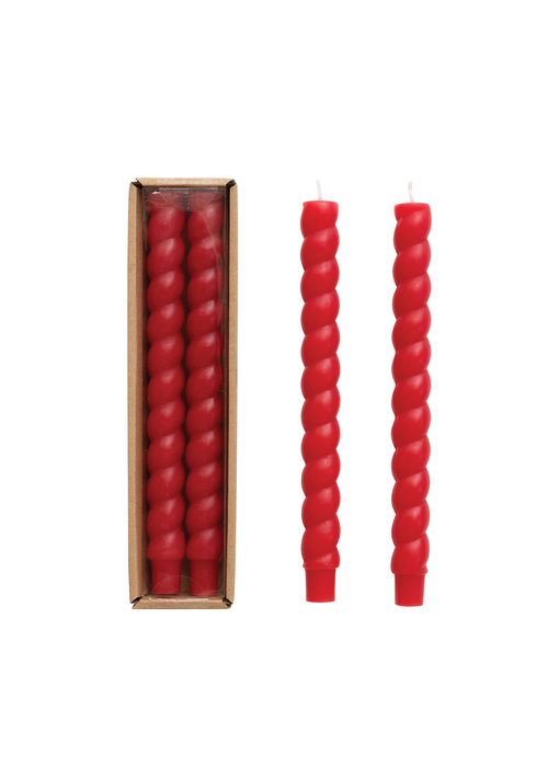 Red Unscented Twisted Taper Candles In Box