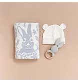 The Blueberry Hill Bunny Baby Grey Gift Set | Blanket, Rattle Teether & Hat