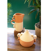 Kalalou Ivory Dipped Clay Pitcher Vase With Squiggle Handles