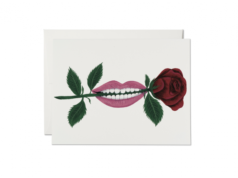 Red Cap Cards Rose In Mouth Card