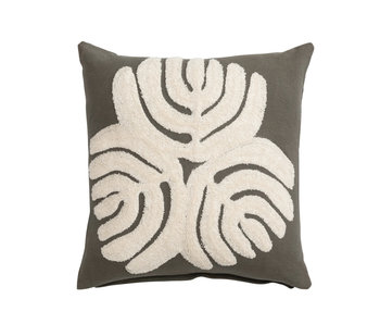 Cotton Slub Pillow w/ Embroidery & Abstract Design