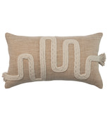 Bloomingville Cotton & Jute Lumbar Pillow with Embroidery & Fringe