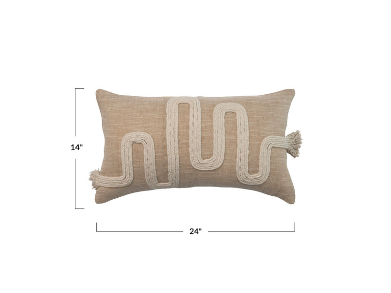 Bloomingville Cotton & Jute Lumbar Pillow with Embroidery & Fringe