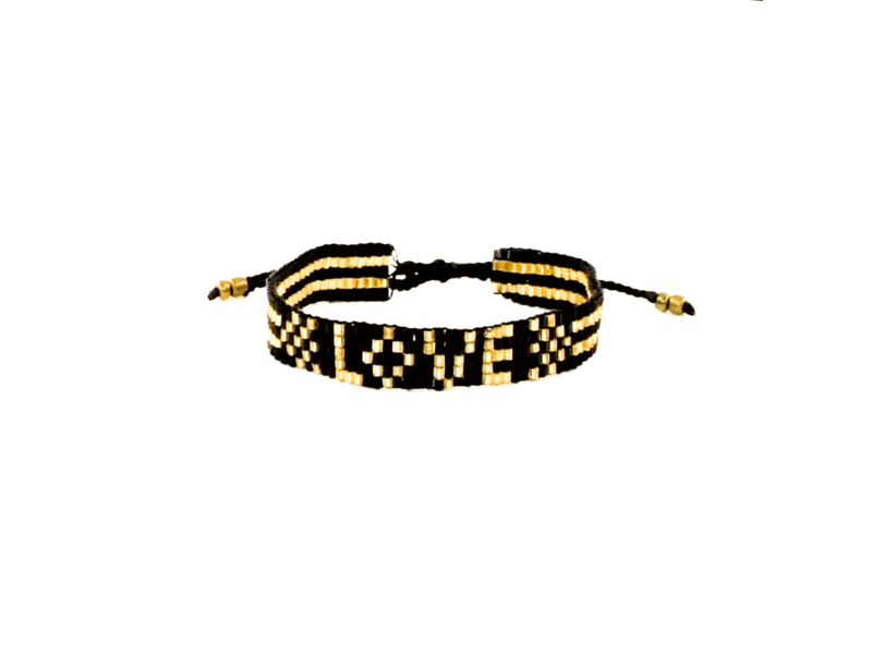 Love is Project Black and Gold Seed Bead LOVE Bracelet