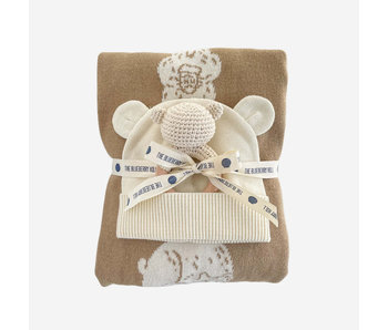 Honey Bear Baby Gift Set | Blanket, Rattle Teether & Hat