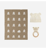 The Blueberry Hill Honey Bear Baby Gift Set | Blanket, Rattle Teether & Hat