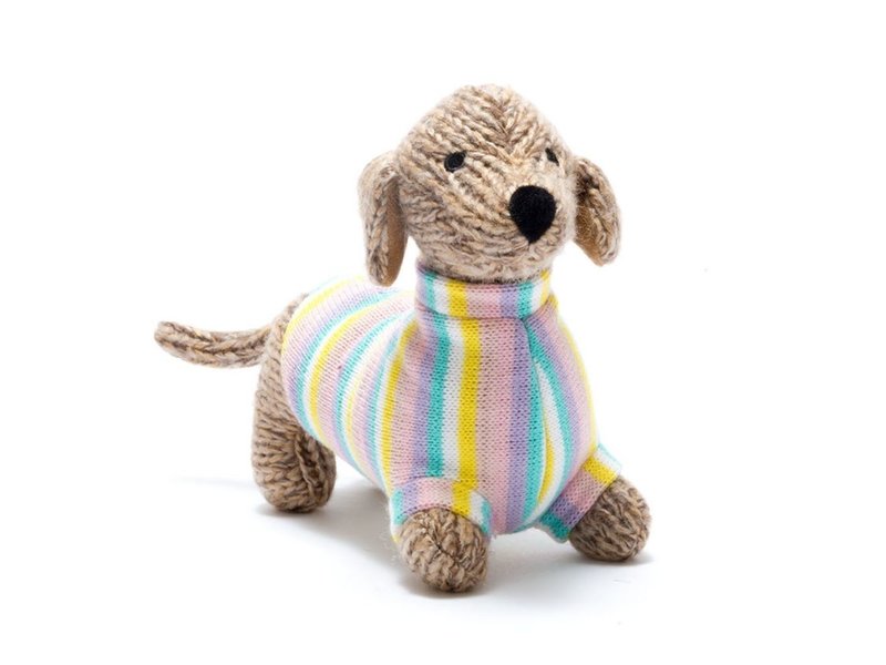Best Years Ltd Knitted Sausage Dog Plush Toy with Pastel Jumper