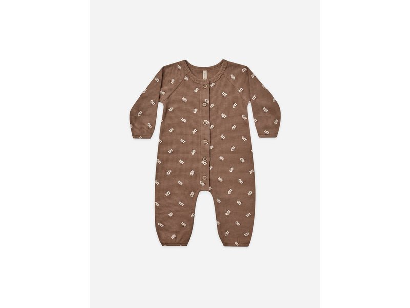 Quincy Mae Cocoa Floral Waffle Long Sleeve Jumpsuit