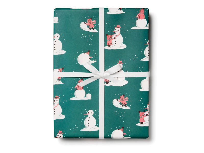 Red Cap Cards Building Snowman Gift Wrap