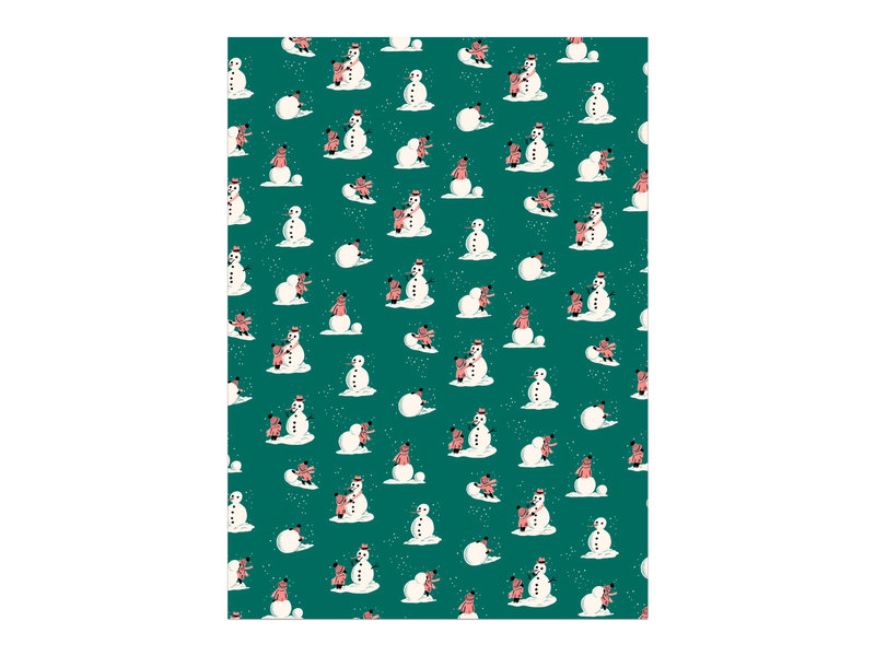 Red Cap Cards Building Snowman Gift Wrap
