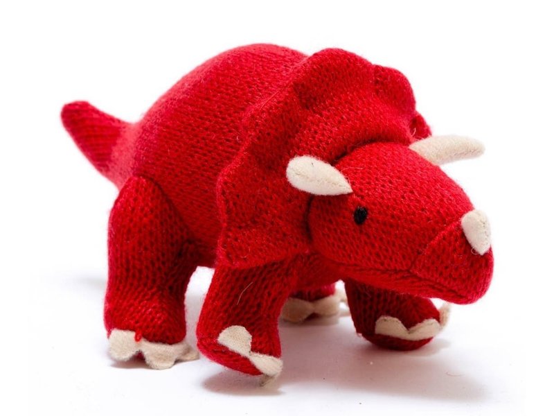 Best Years Ltd Knitted Red Triceratops Dinosaur Baby Rattle