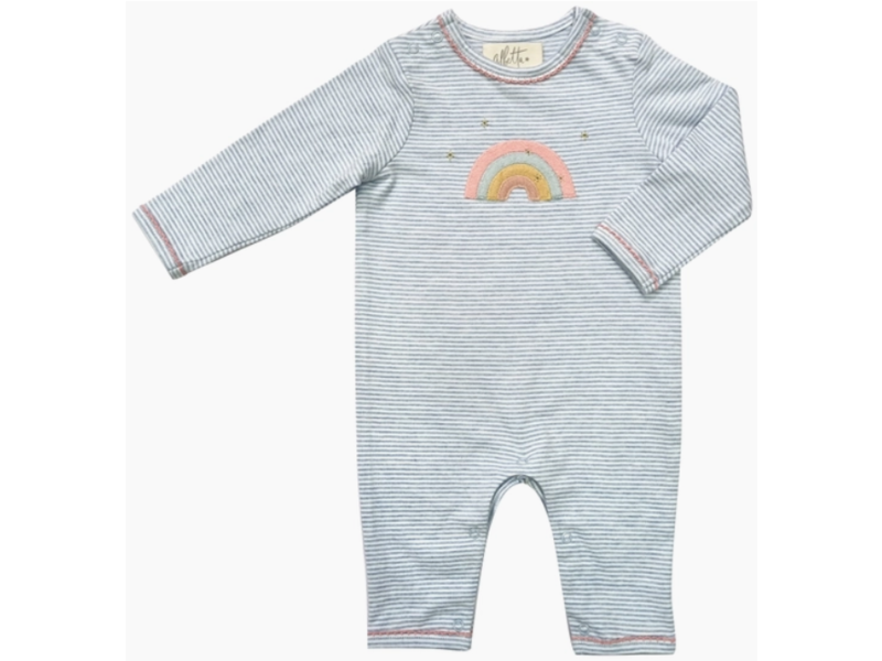 Albetta Layette Rainbow Applique Blue Marl Stripe Coverall