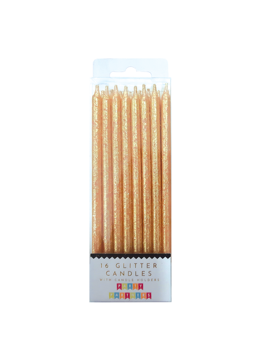 Tall Solid Gold Glitter 16 Candles Set