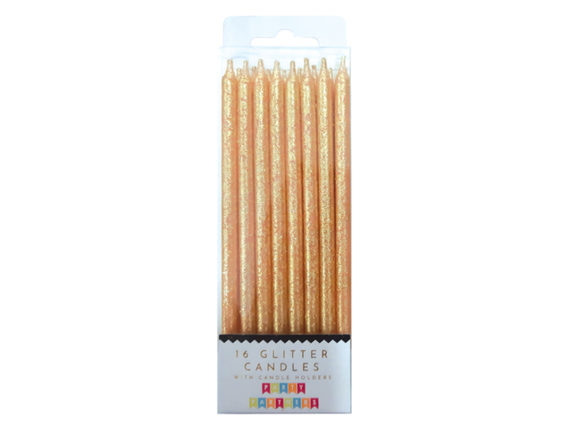 Party Partners Tall Solid Gold Glitter 16 Candles Set