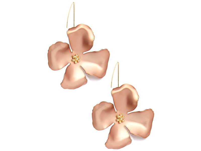 ZENZII Jewelry Metallic Hand Painted Flower Threader Drop Earring - Copper