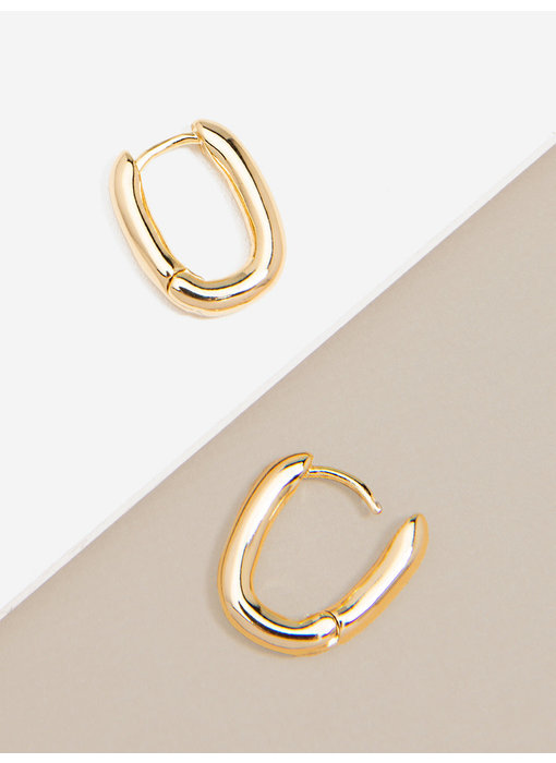 Small Chunky U-Shape Huggie Earrings - Gold