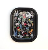 Curious Prints Small Metal Black Fleurs Ritual Tray / Vintage Floral Print