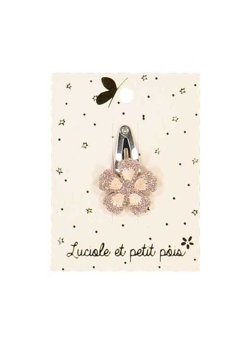 Mini Flower Hair Clip - Pink Glitter