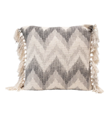 Creative Co-OP Stonewashed Cotton Slub Pillow w/ Chevron Print & Fringe, 20" Square