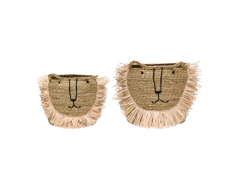 Creative Co-OP Hand-Woven Seagrass Lion Basket w/ Handles, Natural, Medium