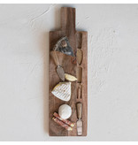Creative Co-OP Mango Wood Cheese Board w/ Handle & Cheese Utensils