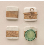 Creative Co-OP Marble and Acacia Wood Coasters, Set of 4