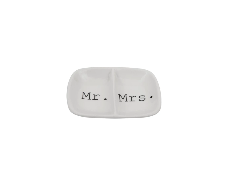 Creative Co-OP Mr./Mrs. Ceramic 2-Section Dish