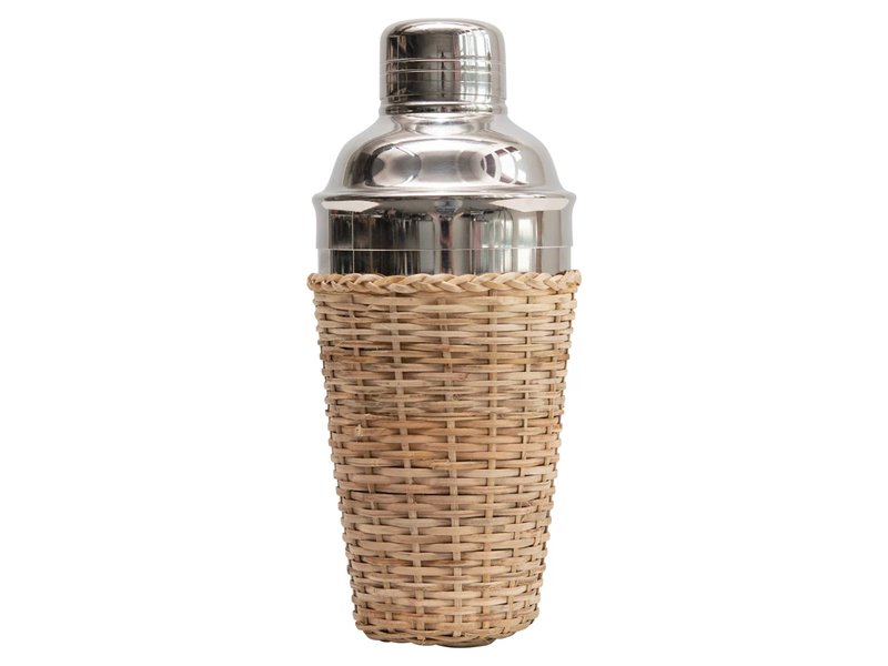 Creative Co-OP Stainless Steel Cocktail Shaker with Rattan Sleeve
