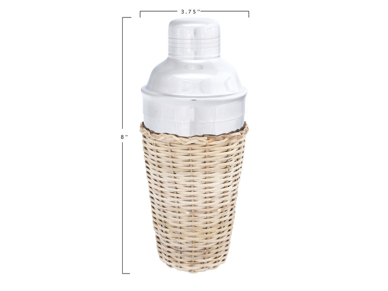 Creative Co-OP Stainless Steel Cocktail Shaker with Rattan Sleeve