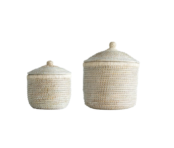 Woven Seagrass Basket with Lid, Medium